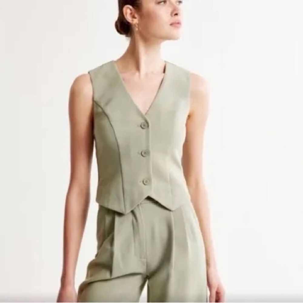 Sage Green Abercrombie Button-Up Vest